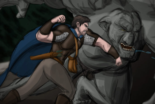 Illustration: Caiden Punching a Troll, Digital (Photoshop)