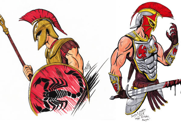 Spartan Hoplite and Tom Drake (Wulfgard), Traditoinal Pencil, Ink, and Markers